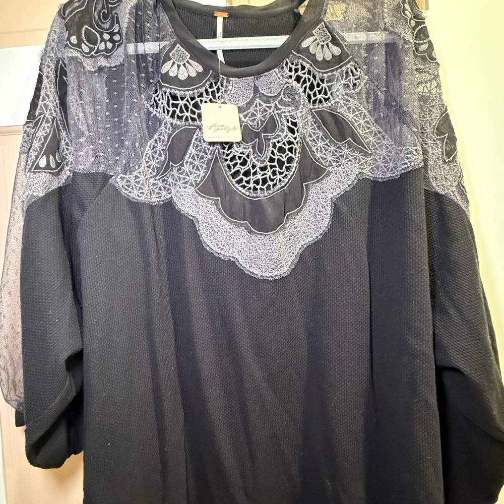 Free People Black and Gray Lace Blouse